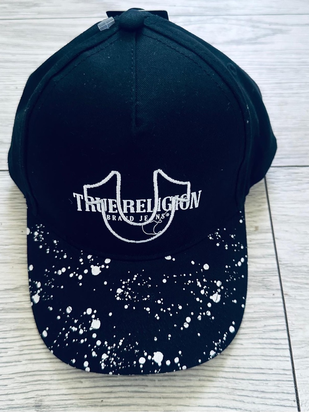 True Religion Kids Black Cap with White Logo and Paint Splatter 5-8